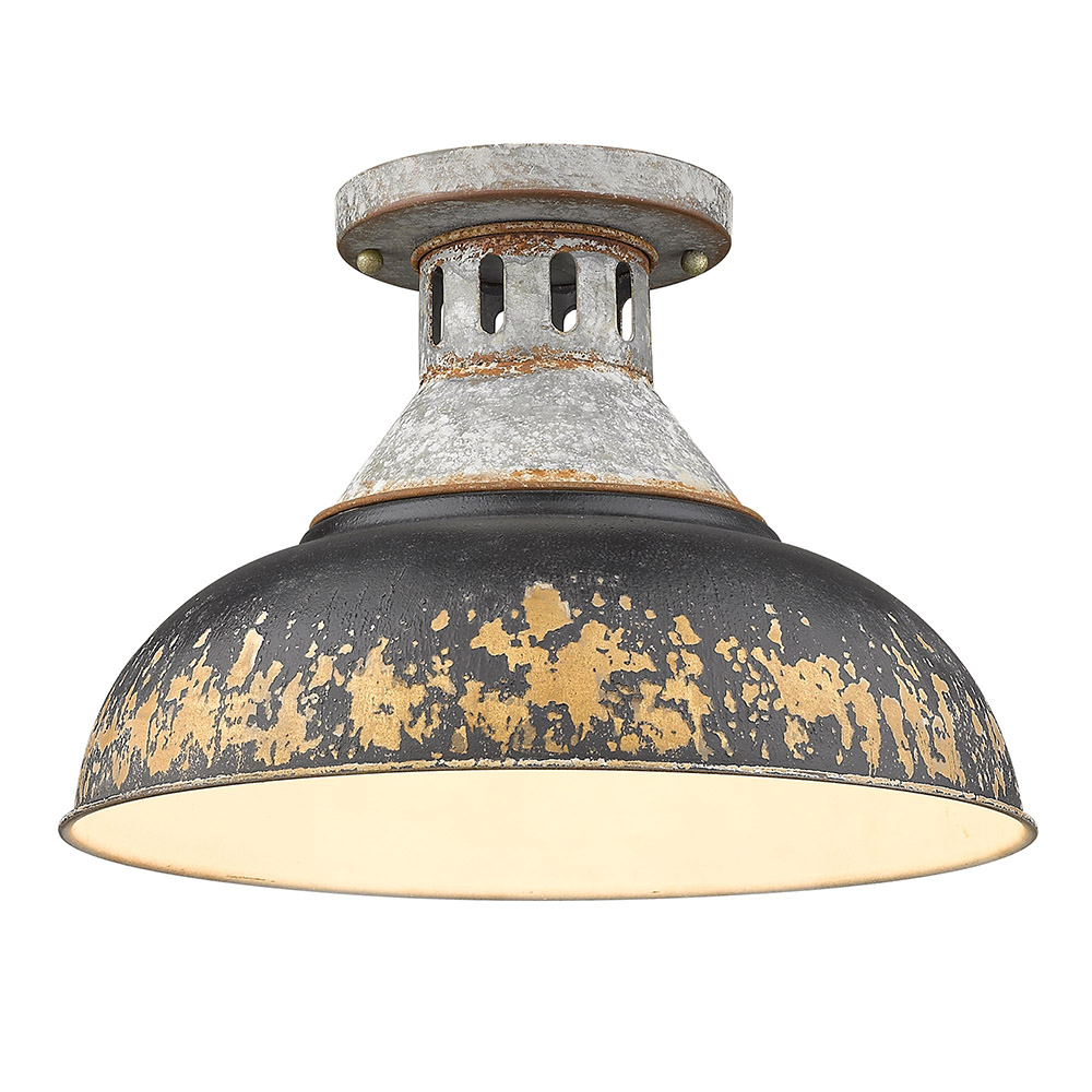 Golden Lighting 0865-SF AGV-ABI Kinsley Semi-Flush in Aged Galvanized Steel with Antique Black Iron Shade